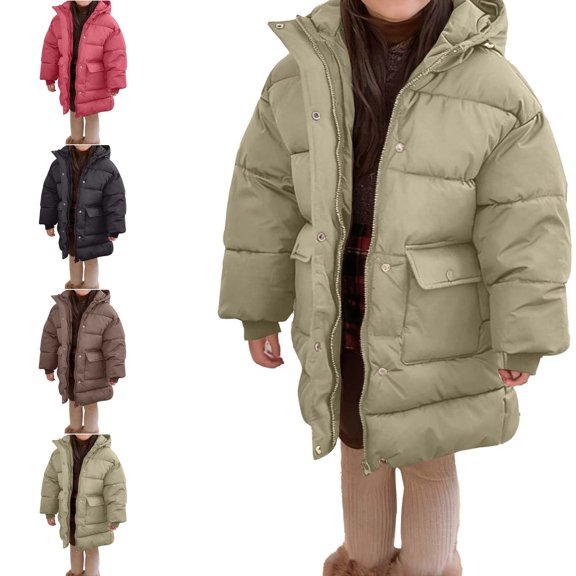 Afuyipoi Girls Hooded Puffer Coat Winter Thick Quilted Warm Windproof Long Jacket Size 3-13 Green Size 4T