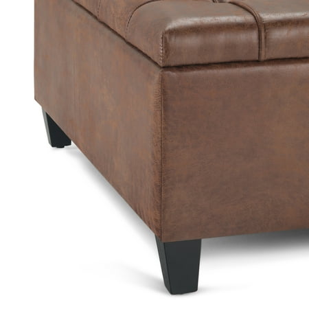 Simpli Home - Harrison 36 inch Wide Transitional Square Coffee Table Storage Ottoman in Faux Leather - Distressed Umber Brown