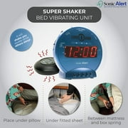 Sonic Bomb Dual Alarm Clock with Bed Shaker, Turquiose | Sonic Alert Vibrating Alarm Clock Heavy Sleepers, Battery Backup | Wake with a Shake
