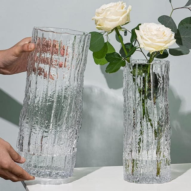 Jarrón de cristal XCF hecho a mano cilindro transparente 30 cm alto para arreglos florales
