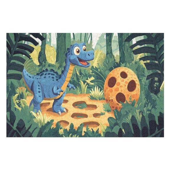 Puzzles for Adults 300 Pieces - Little Blue Dinosaur Plays Jungle Funny Puzzle - Unique Brain Teaser, for Puzzle Enthusiasts