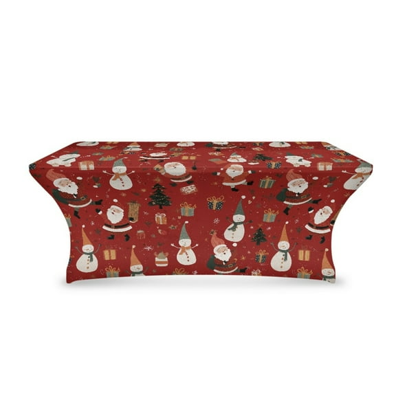 TSOVTHRID 6 FT Polyester Tablecloth for Rectangular Tables, Fitted & Stretch, Wrinkle Resistant Table Protector for Event, Party, Festival Christmas Decor, Snowman Santa Claus Gifts Print