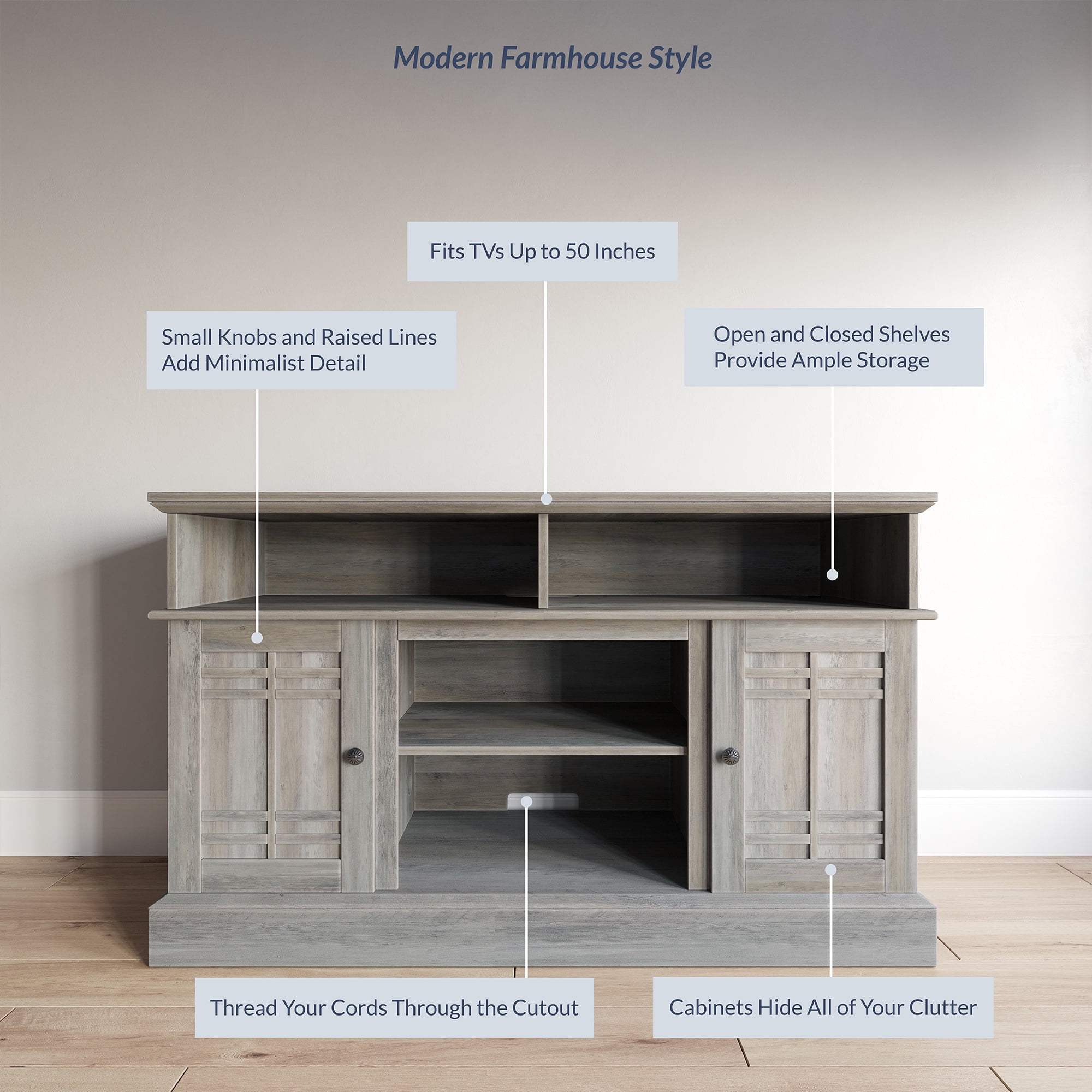 BELLEZE TV Stand Media Entertainment Center - Norrell (Gray Wash)