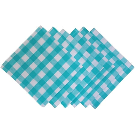 Yourtablecloth Buffalo Plaid 100% Cotton Cloth Checkered Dinner Table Napkins Vibrant Colors Soft & Super Absorbent Napkins 20 x 20 Set of 6 Aqua and White