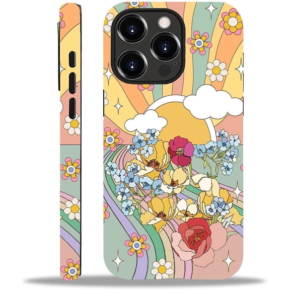 Case for iPhone 14 Pro, 2-Layer Protection, Shockproof and Scratch-Resistant for Women Girls, Retro Flower Sun