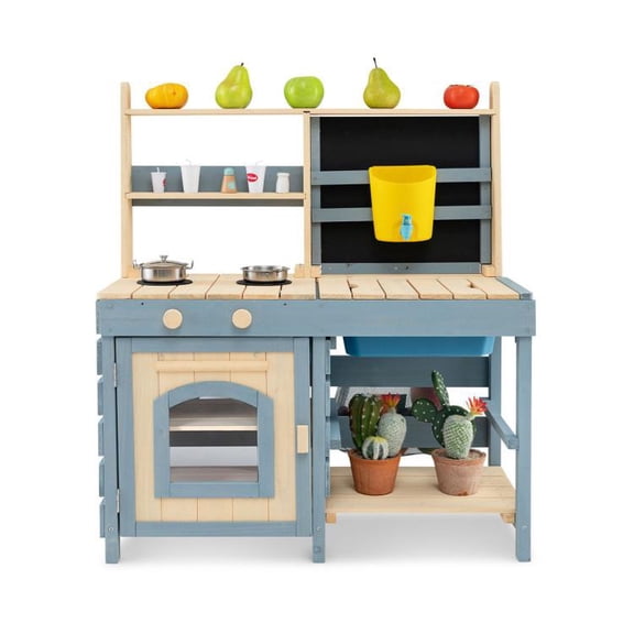 2 in 1 Outdoor Mud Kitchen with Faucet and Chalkboard
