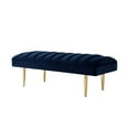 thumbnail image 3 of Nicole Miller Tadeo Velvet Bench Upholstered Channel Tufted Tapered Mirrorred Lacquer Finish Stainless Steel Leg, Navy/Gold, 3 of 10