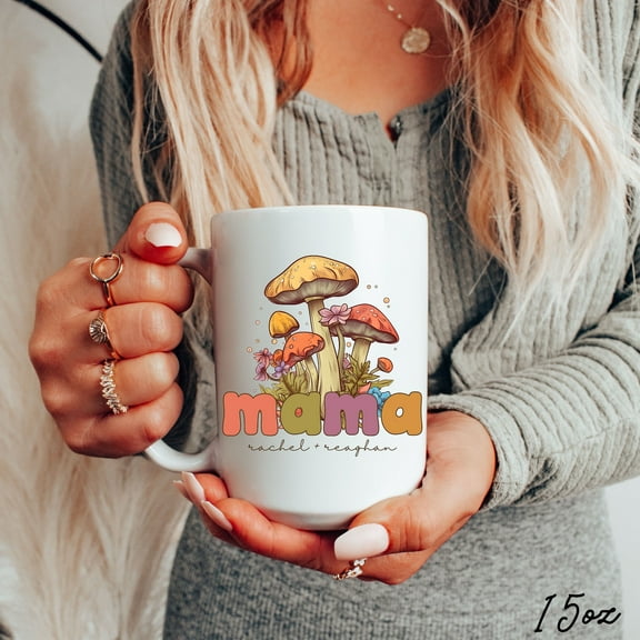 Personalized Mushroom Floral Mommy Mug, Cottagecore Coffee Cup, New Mom Gift Ideas, Boho Wildflowers Tea, Mothers Day Gift, Custom Mama Mug, Ceramic Mug 15Oz