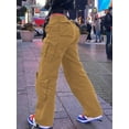 thumbnail image 5 of Y2K Style High Waist Wide Leg Workwear Jeans With Stretch And Flap Pockets - Women's Retro Streetwear Cargo long pants, 5 of 6