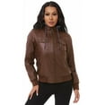 thumbnail image 4 of KVE Women's Faux Leather Jacket Waterproof Motorcycle Bomber Jacket Vintage PU Moto Biker Coat Camel Large, 4 of 9