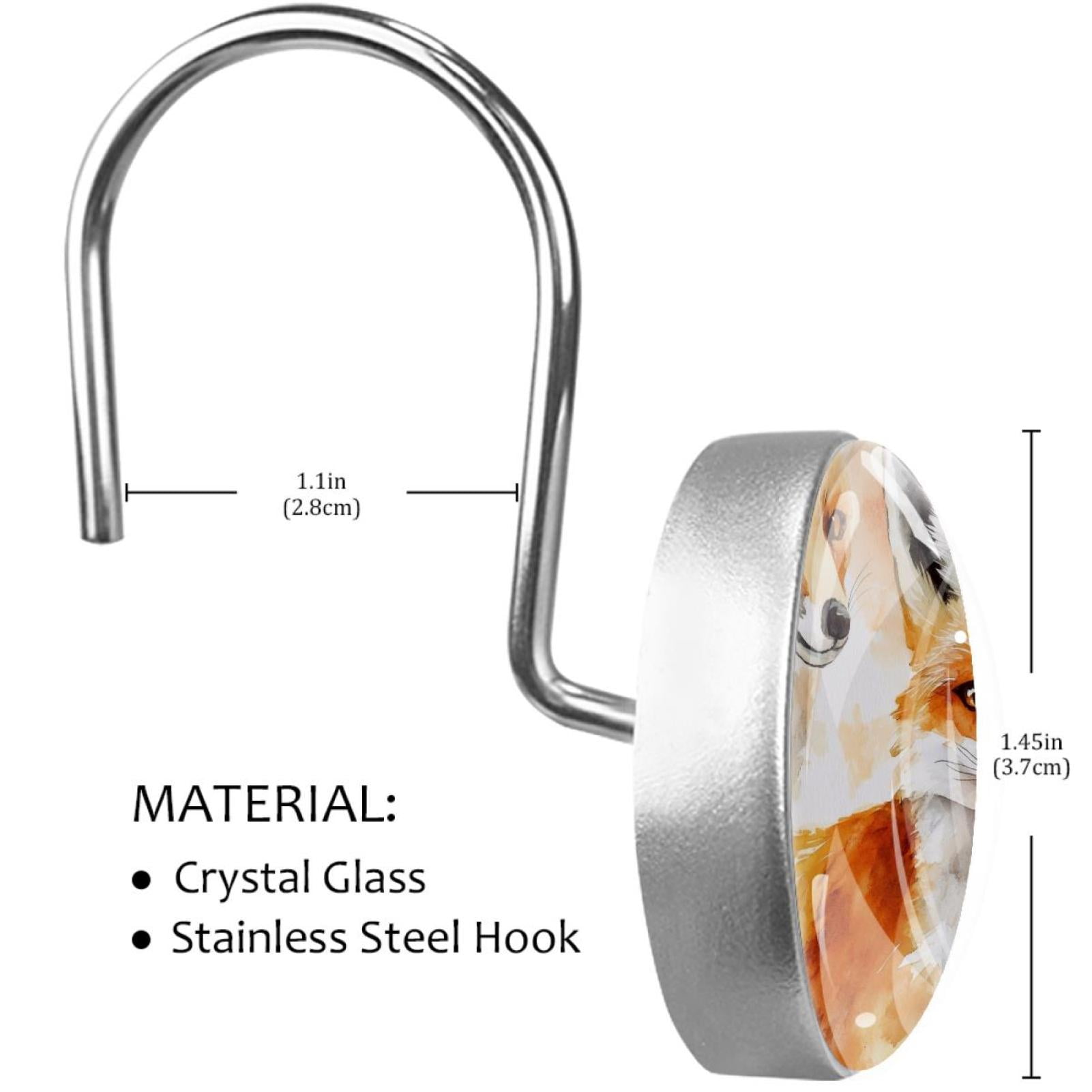 Watercolor Foxes Shower Curtain Hooks Round Crystal Glass, Set of 12 Shower Curtain Rings - Shower Hooks for Curtain Shower Rings