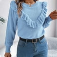 thumbnail image 4 of Itsame Pullover Sweater Women Loose Crew Neck Sweaters Long Sleeve New Solid Color Casual Sweatertop Blue Size L, 4 of 9