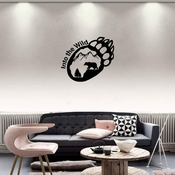 Into The Wild Quote Cabin Camp Mountain View Camping Scenery Vacation Quotes Wall Decal Sticker Vinyl Art Mural for Girls / Boys Campers Home Room Walls Bedroom House Decor Decoration (35x40 inch)