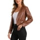 thumbnail image 4 of CHAQUETA DE MUJER INSPIRE CHIC DE CUERO SINTÉTICO, CORTA, SIN COLLAR, ABIERTO EN FRONTAL, CHAQUETAS DE MOTO BIKER M MARRÓN, 4 of 6