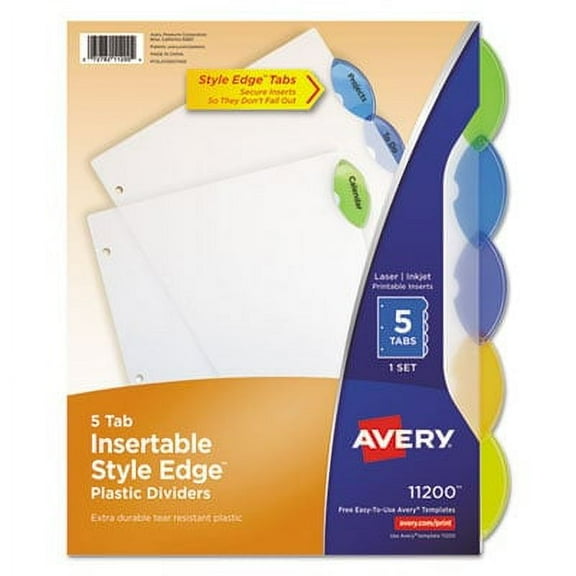 4PK Avery Insertable Style Edge Tab Plastic Dividers, 5-Tab, 11 x 8.5, Translucent, 1 Set (11200)
