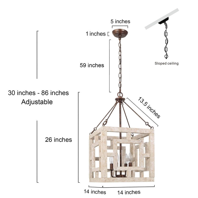 LNC Ferdinand 3-Light Geometric Wood and Metal Lantern Pendant for Dining Room