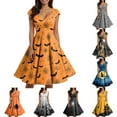 thumbnail image 2 of TTUHYWXI Womens Funny Halloween Ghost Pumpkin Graphic Dresses Cute Vintage Short Sleeve A Line Swing Cocktail Party Dress (Black, XL), 2 of 8