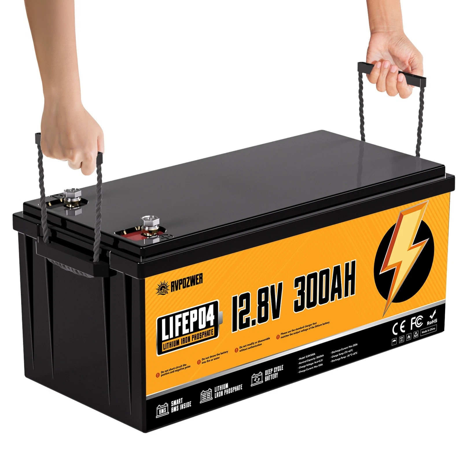 RVPOZWER 12V 300Ah Lithium LiFePO4 Battery 200A BMS for Golf Cart RV Marine Solar Panels