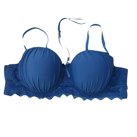 Lovzfmll Women s Bras Lightweight Sexy Bra with Rims Underwire Unlined Plus Size Seductive Comfort Lace Solid Color Breathable Push-Up Unlined Bare Bras Blue 36