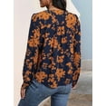 thumbnail image 6 of Women'S Floral Print Long Sleeve V-Neck Shirts Loose Casual Workout Blouses Navy Blue S, 6 of 7