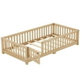 thumbnail image 4 of JOYFULIN Twin Size Floor Bed with Slats and Fence for Kids, Solid Wood Montessori Floor Bed with Door and Safety Guardrails for Girls, Boys, No Box Spring Needed, Natural, 4 of 8