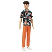 Barbie Ken Fashionistas Doll #184, Brunette Cropped Hair, Floral Hawaiian Shirt, Orange Cuffed Pants, White Deck Shoes, Toy for Kids 3 to 8 Years Old