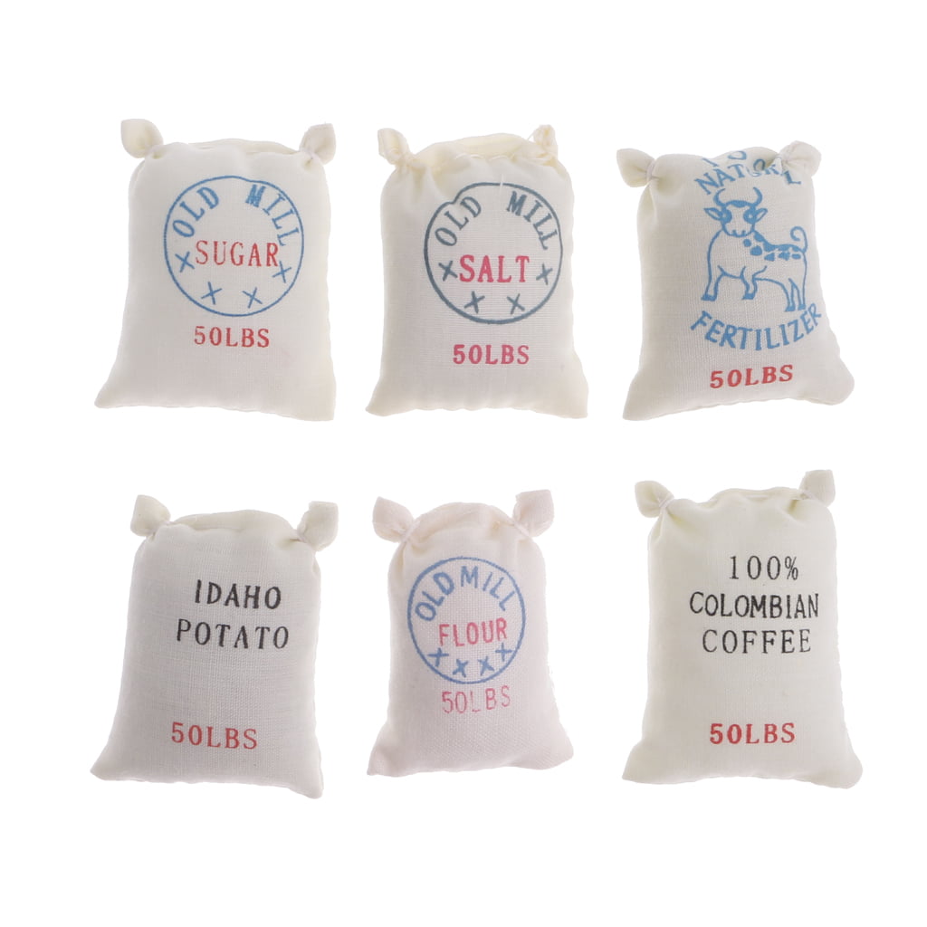 3 Handmade USA Miniature feed sacks SUGAR FLOUR SALT general store dollhouse 