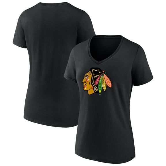 Women's Black Chicago Blackhawks Team Primary Logo V-Neck T-Shirt