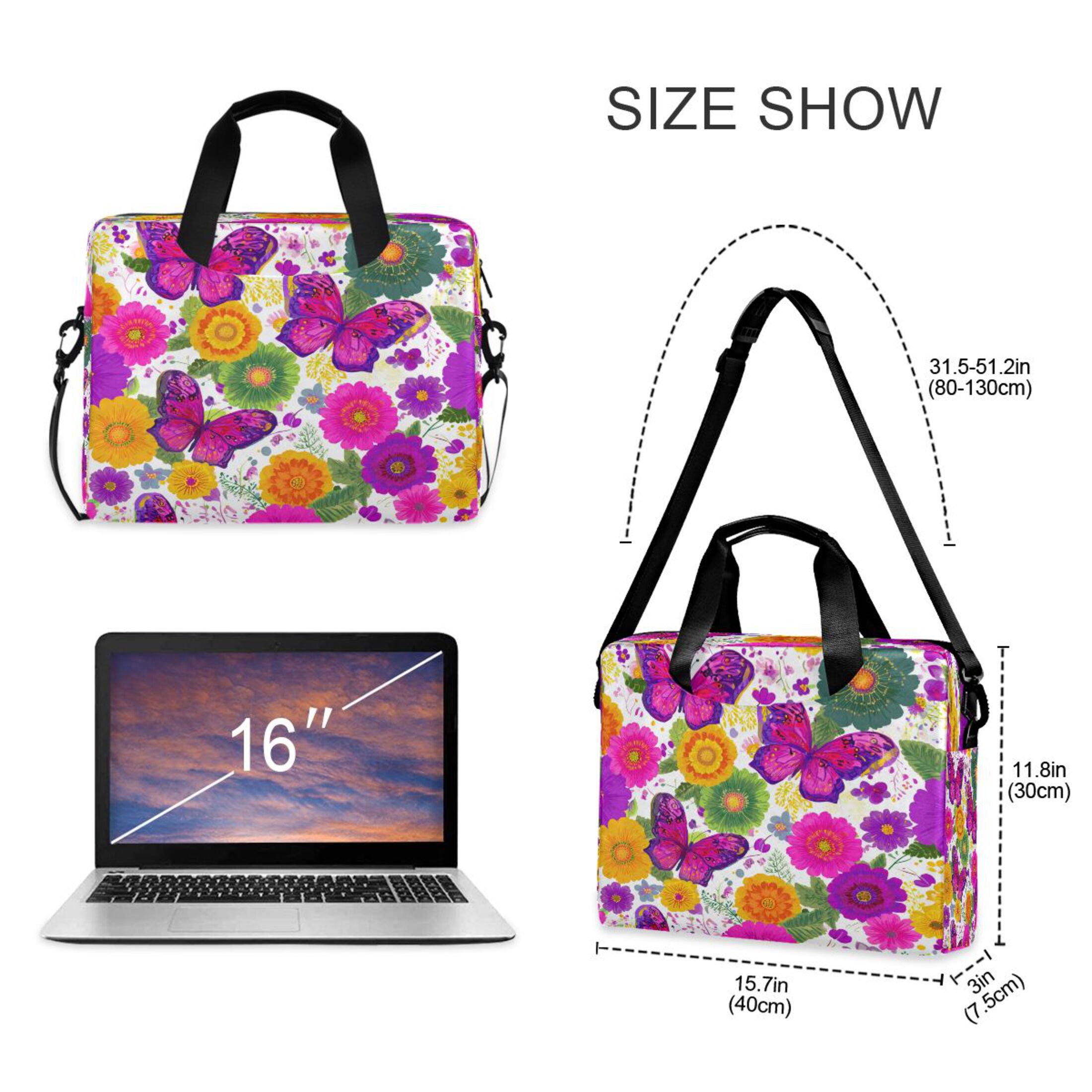Laptop Bag Laptop Briefcase 15.7 x 3 x 11.8 Inches Laptop Bag Briefcases Laptop Storage Travel Laptop Bag Work Laptop Bag Vibrant Butterflies
