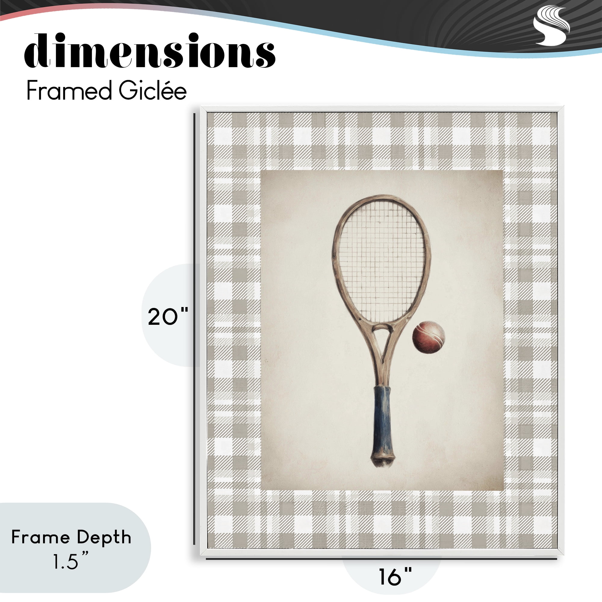 Stupell Industries Vintage Tennis Racket & Ball White Framed Giclee Art, design by Sisi and Seb