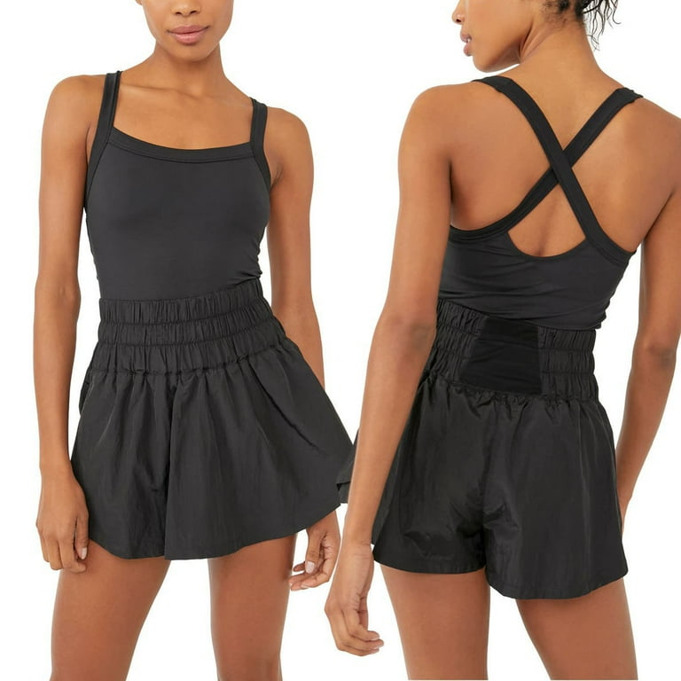 allshope Women s Tennis Dress Short Romper Solid Color Sleeveless Backless Athletic Dresses Workout Golf Dress