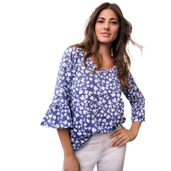 Roaman's Women's Plus Size Cotton Ultimate Bell Sleeve Tee