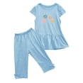 thumbnail image 3 of Piuwrlz Kids Outfit Set for Girls Summer Short Sets Printed Round Neck Tight T-Shirt and Shorts Set Light Blue Size 2 Years, 3 of 6