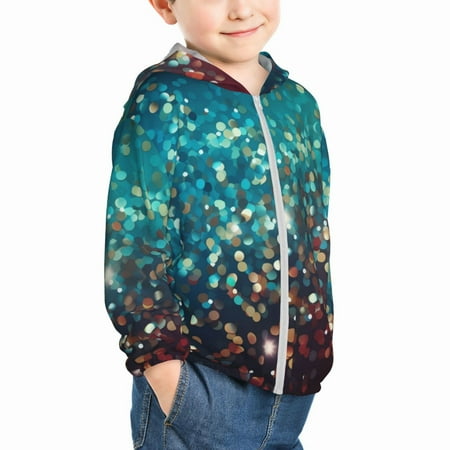 

Uemuo Colorful Rainbow Glitter Pattern Rash Guard for Boys Girls Long Sleeve Swim Shirts UPF 50+ UV Sun Protection Hooded Fishing Shirt with Pocket for Kid-18 Months