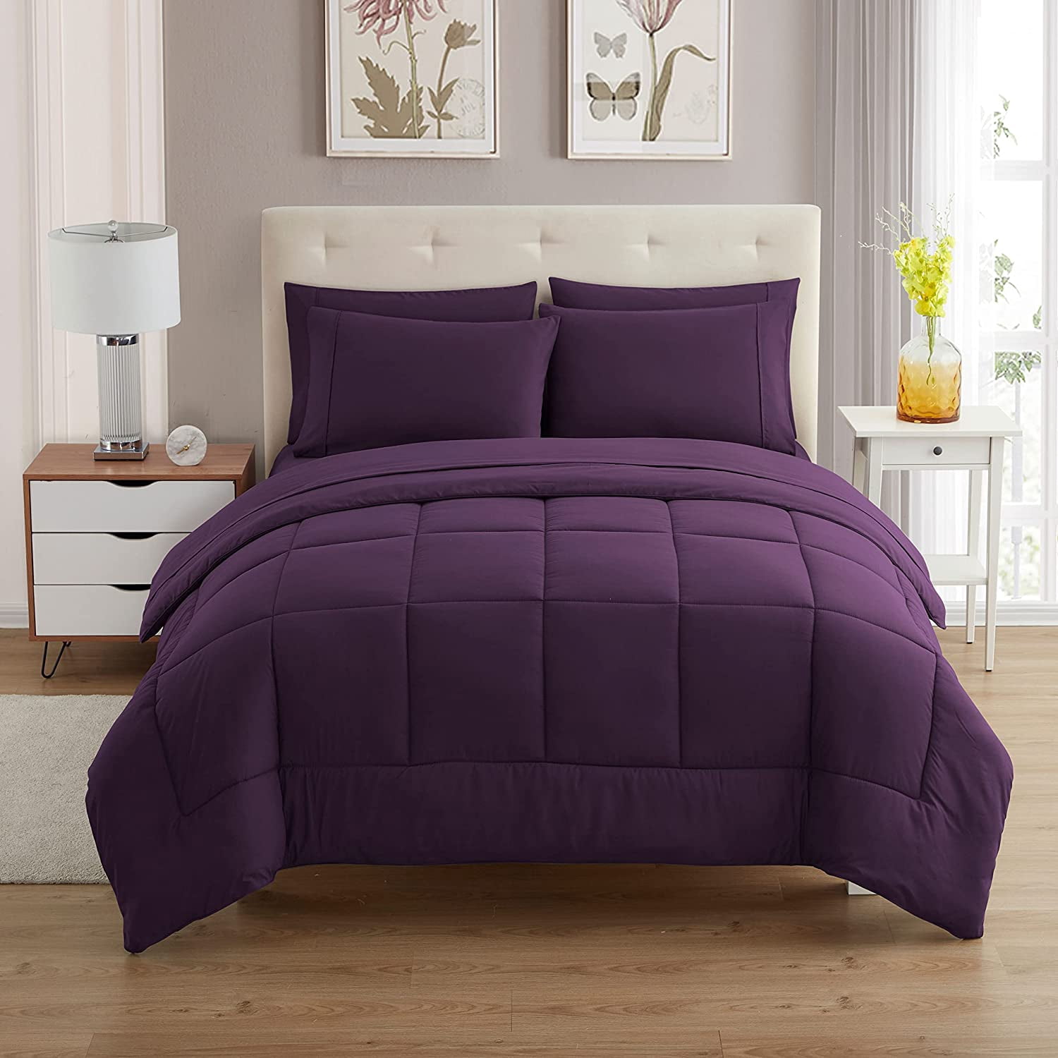 500-TC Egyptian Cotton All Season Comforter for Adults Extra Large King Size 120" x 136" Inches, 1pc Comforter Box Stitched with 4 Corner Tabs, 300 GSM Comforter, (Purple)