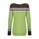 thumbnail image 3 of Suéter de Punto Gibobby Manga Larga para Mujer Top de Ganchillo Floral Cuello Redondo Rayas Verde XL, 3 of 5