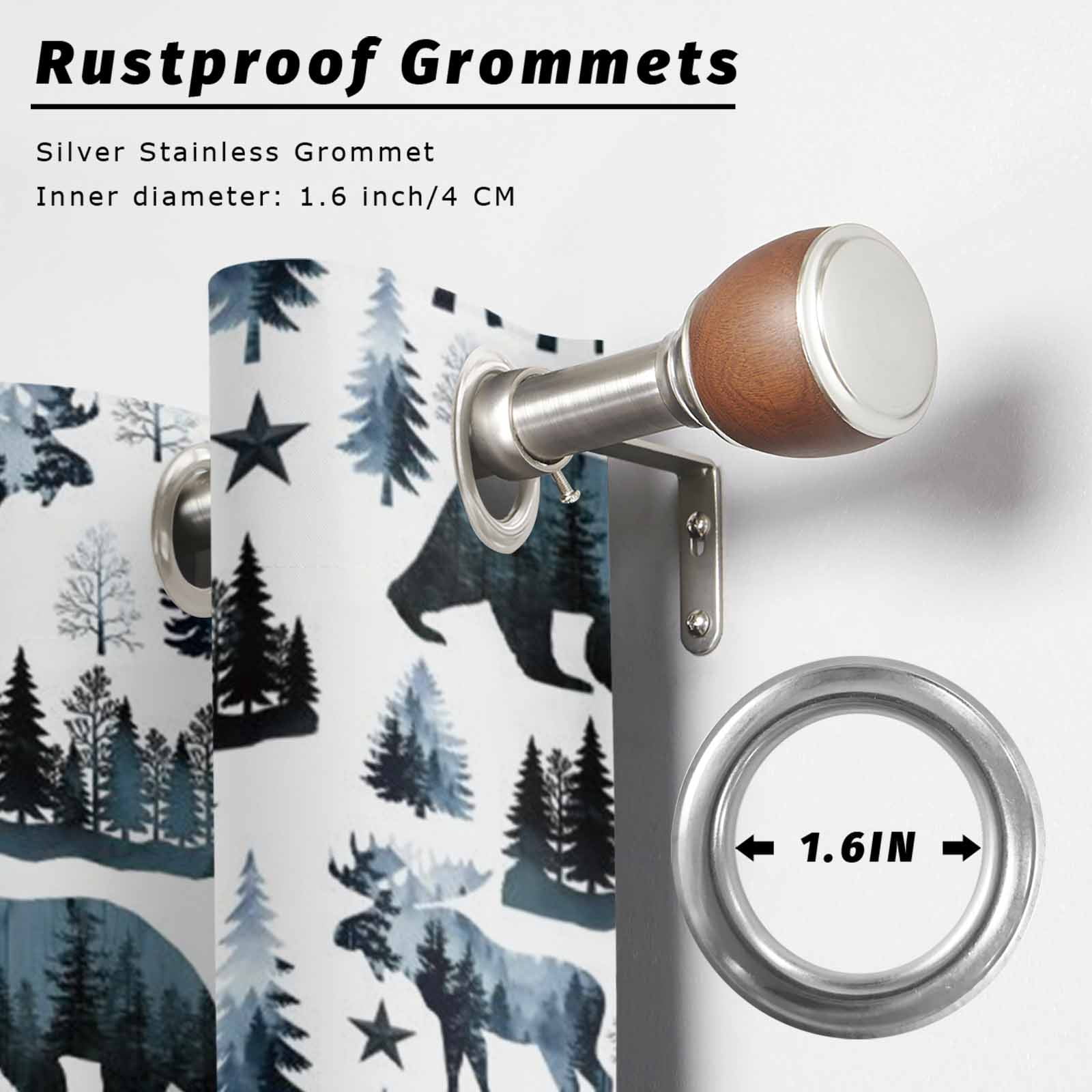 Grizzly Bear Outdoor Curtains for Patio, Country Forest Dark Green Beige Animals Pine Trees Star Sunshade Privacy Drapes Grommet Waterproof Outside Curtains for Porch/Cabana/Balcony 54"x108", 1 Panel