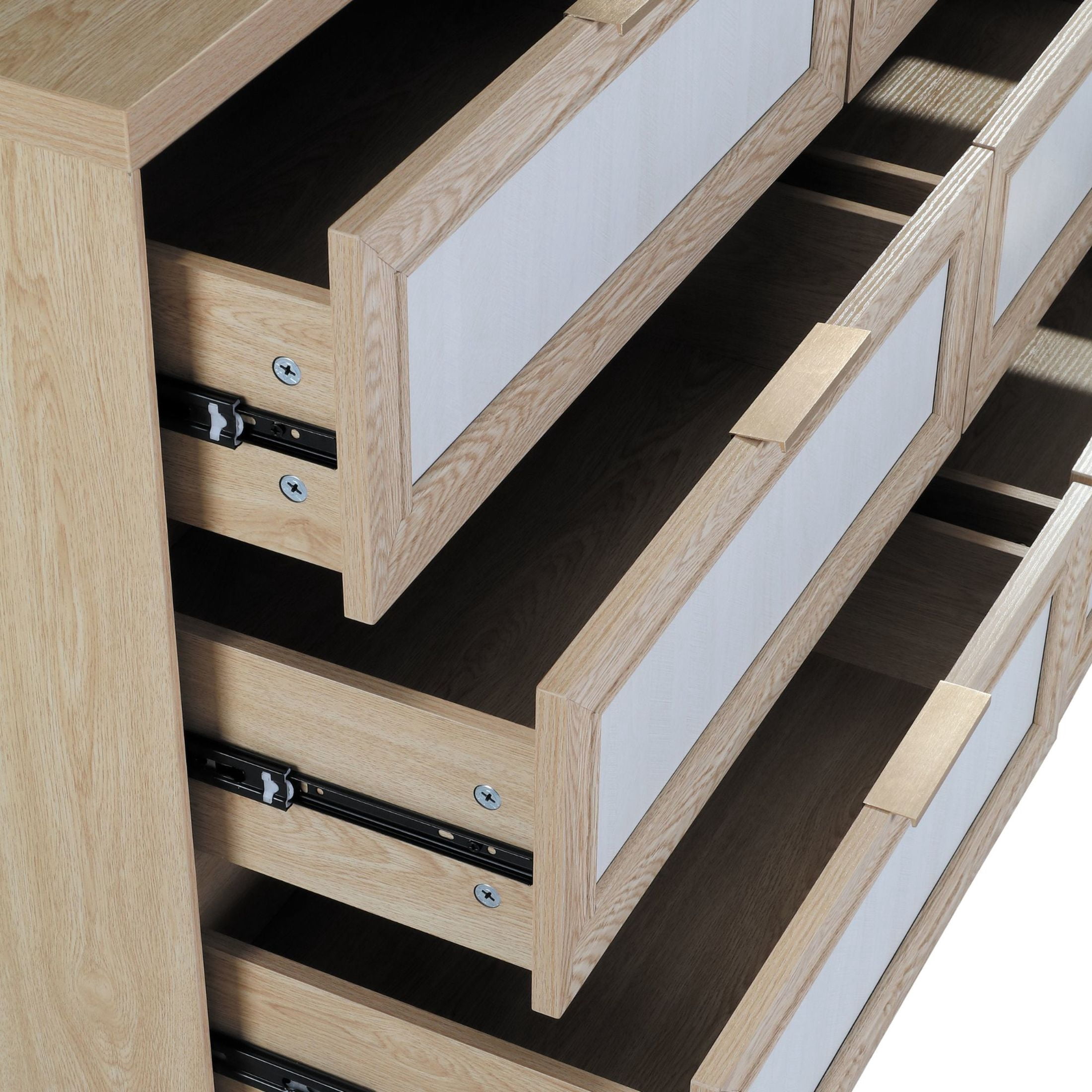 GDF Studio 47.24" Farmhouse Dresser with 6 Drawers, Wide Storage Cabinet, Light Oak+White