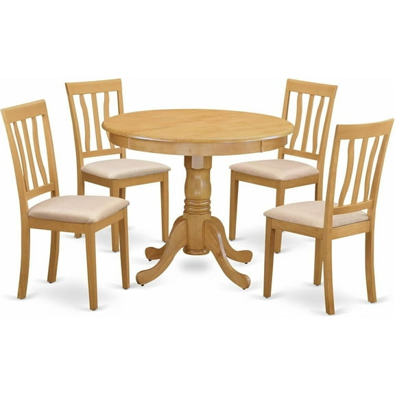 HomeStock 5 PC Modern Dining Table Set Includes a Round Kitchen Table with Pedestal and 4 Dining Chairs, 36x36 Inch,Oak