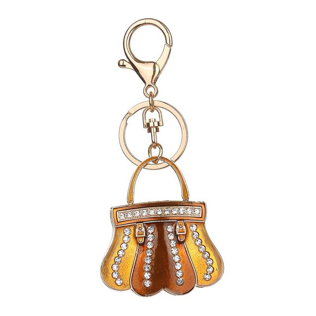 Lujoso llavero con diamantes de imitación, anillo de moda, llavero, decoración para bolso (ámbar)