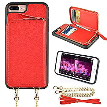 Wallet Case Compatible with iPhone 8 Plus, Leather Wallet Case with Crossbody Chain Credit Card ...