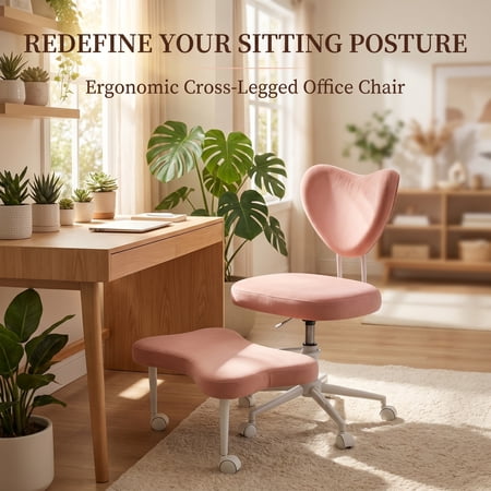 DURAMOXLQ Ergonomic Cross Legged Office Chair with Lumbar Support, Adjustable Height Desk Meditation Chair, 250 Lbs Capacity, Pink