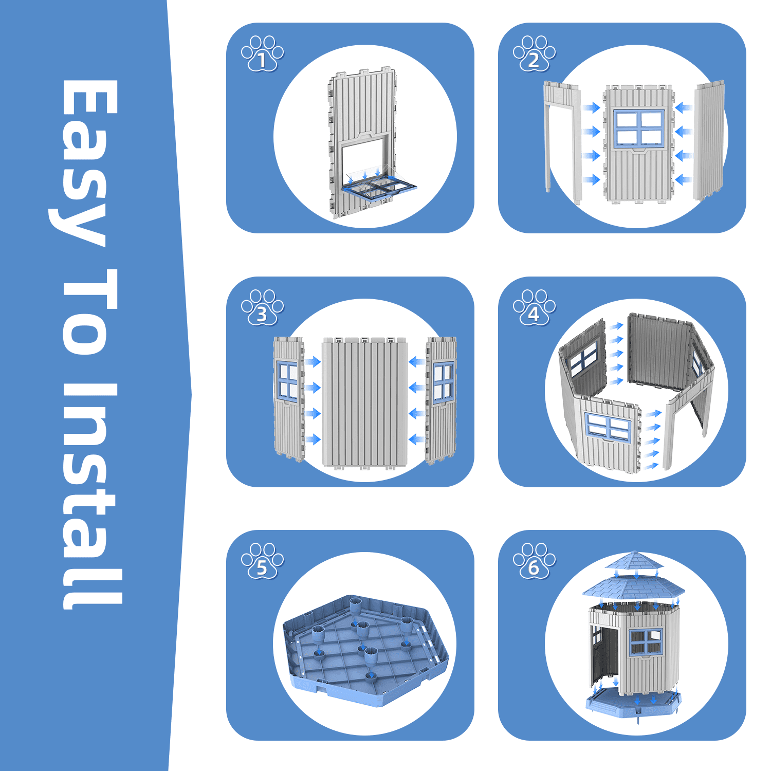 Fazzn Indoor/Outdoor Durable Large Dog Shelter with Outside Dog Kennel, Featuring a Window and Elevated Floor for Small and Medium Dogs.Blue