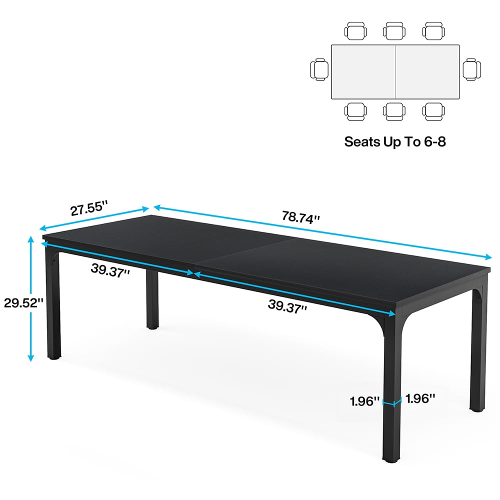 Resenkos Rectangular Dining Table, 78 inch Long Kitchen Table for 6-8 People,Black