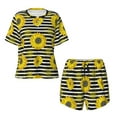 thumbnail image 4 of Kdxio Sunflowers On Black And White Stripes Print Pajamas Sets for Women Short-Sleeved Pjs with Lounge Shorts Two Piece Sleepwear S-4XL, 4 of 9