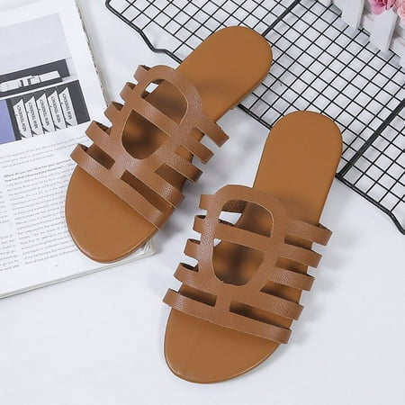 

absuyy Women s Wedge Sandals Casual Fashion Open Toe Summer Slide Sandals #886 Khaki