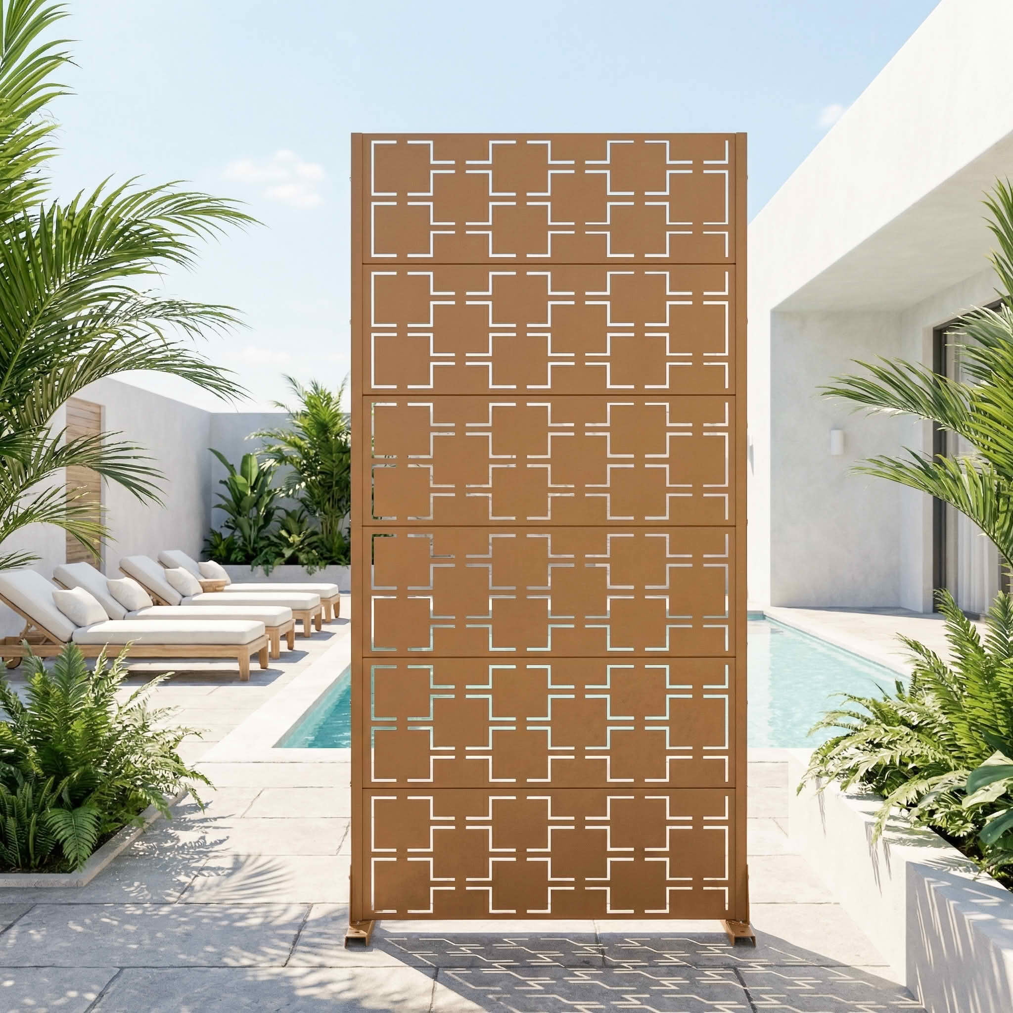MAYEERTY 72x35x16 Inch Brown Galvanized Steel Privacy Screen, 6 Piece Set for Outdoor Garden