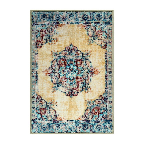 Decklan Non-Slip Foldable Vintage Oriental Medallion Machine-Washable Area Rug Cream / 2x3