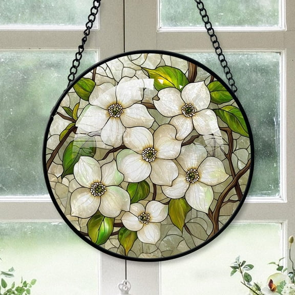 Dogwood Stained Glass, Dogwood Glass Panel Sun Catchers Pretty Gifts, Dogwood Decoration for Home Garden Christmas Party Wedding. S25OKK