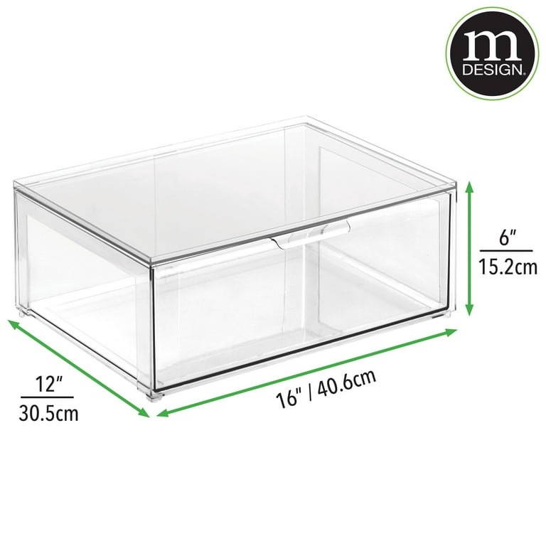 mDesign Plastic Stackable Bathroom Storage Organizer with Drawer, 2 Pack - Clear